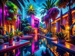 Naklejka premium Futuristic Tropical Oasis - Cyberpunk Paradise