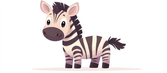 A cute cartoon zebra with little stripes, white background 