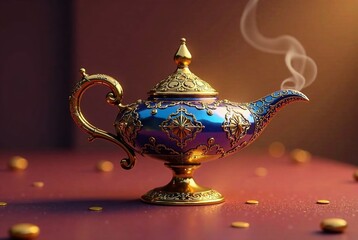 Magic Genie Lamp 3D Rendering - Aladdin Style, Isolated, Depth, Mood
