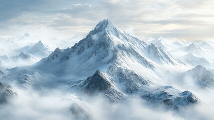 Obraz premium Misty morning mountains with peaks barely visible, embodying the essence of adventure and natural beauty.