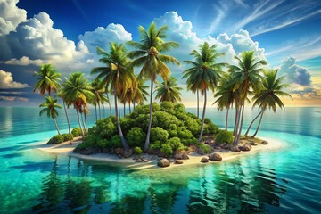 Naklejka premium Tropical Island Paradise Isometric Illustration