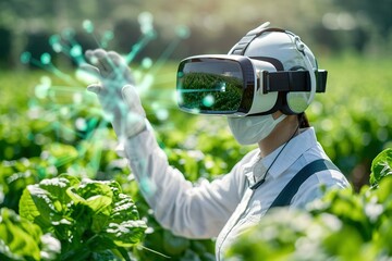 Smart farming ,agriculture concept..Using data augmented mixed virtual reality integrate artificial intelligence combine deep, machine learning, digital twin, 5G,