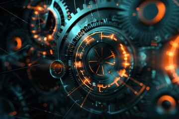 Template for science and hi tech, mechanical technology presentation. Plexus style background.