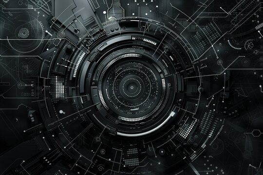 Template for science and hi tech, mechanical technology presentation. Plexus style background.