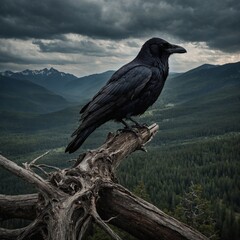 Fototapeta premium raven on a fence