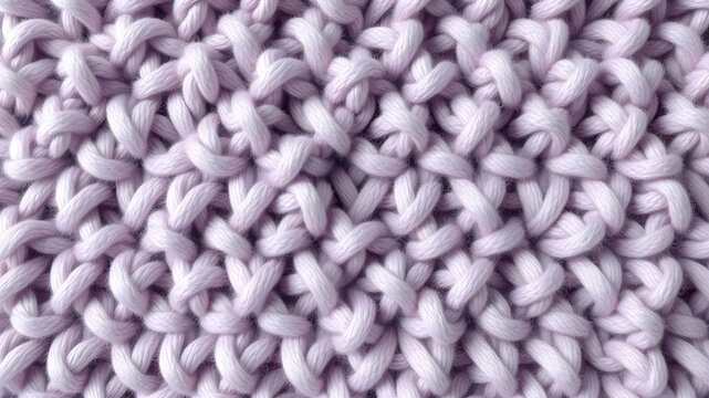 Textured popcorn stitch knitting in soft lavender wool, with raised loops creating a tactile 3D effect, sharp 8K clarity