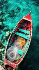 Obraz premium Vibrant Fishing Boat in Turquoise Waters