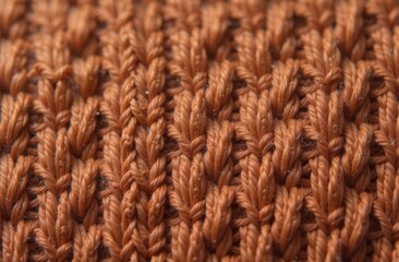 Fototapeta premium Hand made crochet pattern, textured brown abstract background, knitted threads texture close up. concept color of year 2025 Mocha Mousse.