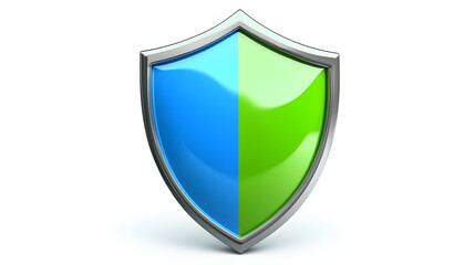 Shield depicting protection. shield 3d icon. Protection, defense and security concept symbol: blue and yellow shield on isolated on white background