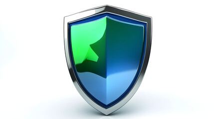 Shield depicting protection. shield 3d icon. Protection, defense and security concept symbol: blue and yellow shield on isolated on white background