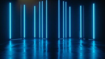 Futuristic Neon Lights Abstract Digital Art Background with Glowing Blue Illumination and Minimalist Architectural Design