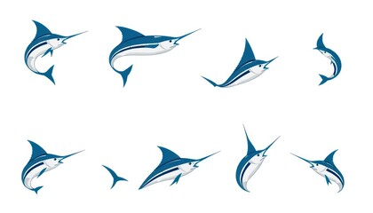 Obraz premium icon set marlin blue fish - vector set of marlin fish