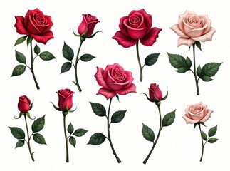 Obraz premium 17 White Rose Silhouettes - Cute Hand Drawn Flower Illustrations