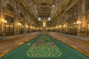 Luxurious Opulent Casino Roulette Table in Ornate Interior Design Architecture