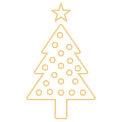 Fototapeta premium Golden Christmas Tree Line Icon
