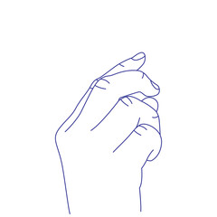 Set of hand gestures in various positions. Contour vector sketch illustration. Index, middle, ring, little fingers and thumb