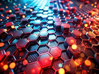 Obraz premium Abstract Technology Hexagons Red Black Tilt-Shift AI Art