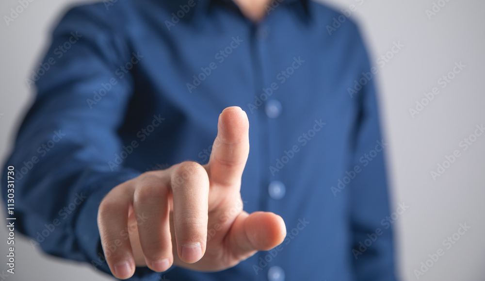 Poster human hand touching in empty screen.