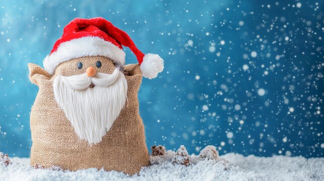 Merry christmas xmas saint nicholas day celebration concept. greeting card - Funny Santa claus snowman with santa hat in the snow with blue sky in the background - Powered by Adobe