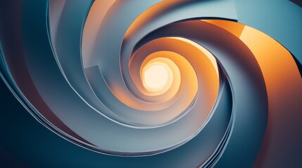 Fototapeta premium top view of layered paper curves creating spiral formation, editorial style photography, precise geometric patterns, modernist composition, abstract architectural forms, metallic sheen, high