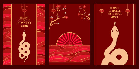 Naklejka premium Chinese New Year 2025 Greeting Card Design, Chinese Zodiac Snake Symbol