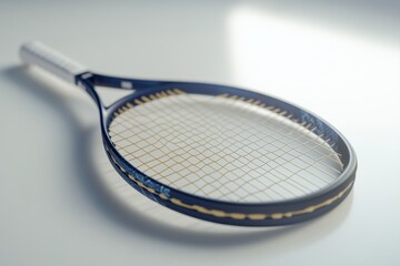 A close-up view of a modern tennis racket showcasing its sleek design and intricate string pattern. Perfect for tennis enthusiasts. Elevate your game with style. Generative AI