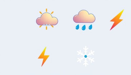 Obraz premium weather icons set - rain, lightning, sun, snow, clouds