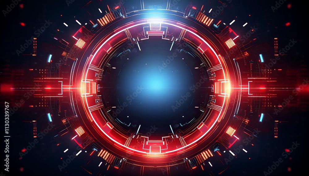 Poster futuristic digital interface with glowing elements.