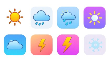 Obraz premium weather icons set - rain, lightning, sun, snow, clouds