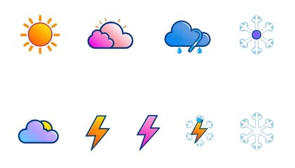Fototapeta premium weather icons set - rain, lightning, sun, snow, clouds