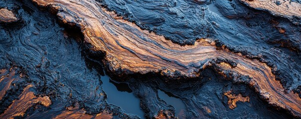 Naklejka premium A textured close-up of dark wood with rich, swirling patterns, highlighting natural beauty and organic elements.