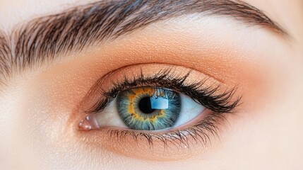 Obraz premium The close up image showcases the intricate details of a beautiful female eye with stunning, natural makeup and a focus on macro photography.