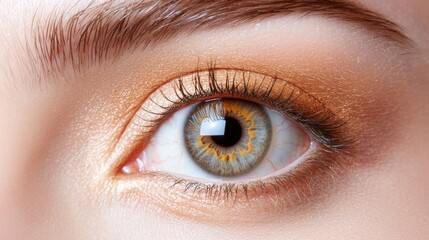 Obraz premium The close up image showcases the intricate details of a beautiful female eye with stunning, natural makeup and a focus on macro photography.