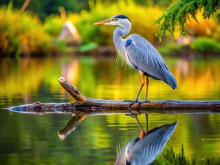 Naklejka premium Heron in Nature's Embrace: Rule of Thirds Photography