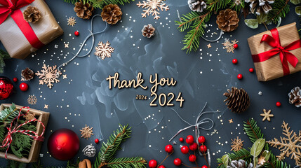 "Thank You 2024" , "Welcome 2025" written text , New Year and Christmas Concept 