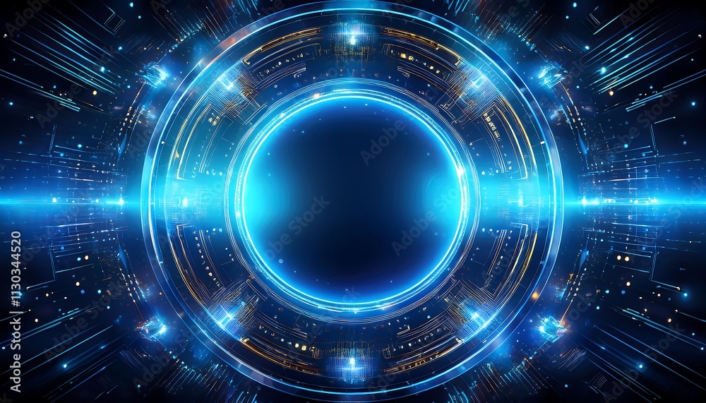 Poster futuristic digital abstract with glowing elements.