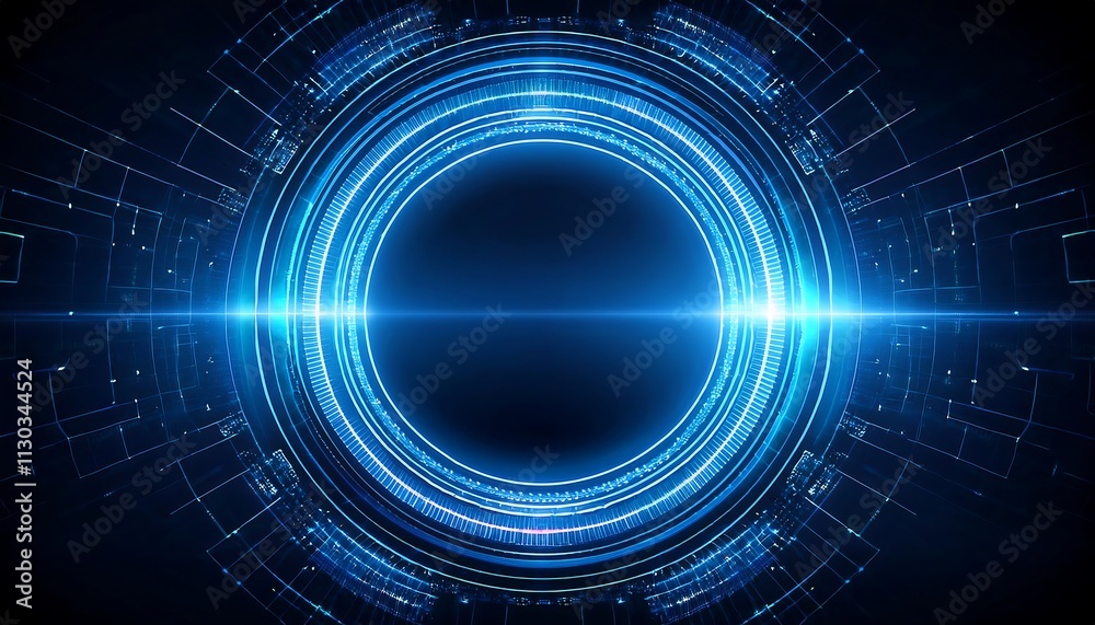 Poster abstract digital design with glowing blue elements.