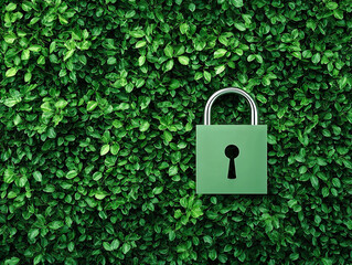 Green wall with lock symbolizing security and privacy in nature