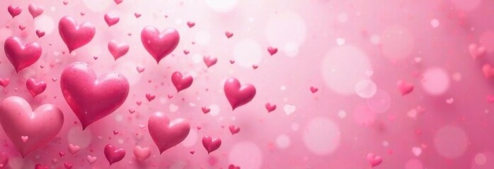 Fototapeta premium big and small pink hearts on a pink background, card or banner for valentine's day, wedding day, mother's day