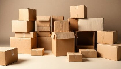 Fototapeta premium cardboard box with moving boxes. cardboard box. pile of cardboard boxes
