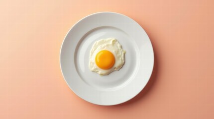 Poached egg on a plate on a pastel salmon background