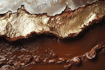 Fototapeta premium A close-up of a textured surface featuring rich chocolate and shiny gold elements, creating a striking visual contrast.