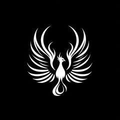 Obraz premium White Phoenix Rising: A captivating image featuring a stylized white phoenix with wings outstretched against a black background, embodying rebirth, resilience, and strength. 