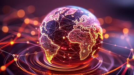 Fototapeta premium An aesthetically pleasing and visually captivating digitally generated image showcasing a network of interconnected lines and data nodes symbolizing global computing connections and data processing oc