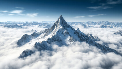  beautiful mountain peak rising above the clouds, 