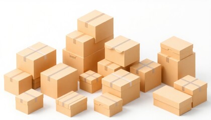 Fototapeta premium Set Of Cardboard Boxes - Packaging Cardboard Box - Mockup Cardboard - Eco-Friendly Box