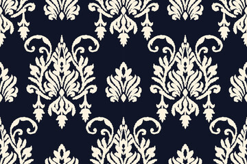 Embroidered Ikat flower pattern on a black background. Traditional ethnic ikat, Aztec abstract vector pattern, seamless pattern in tribal, folk embroidery and Mexican style