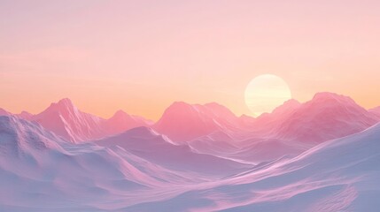 Fototapeta premium Pink Sunset Over Snowy Mountain Range