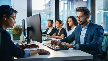 call center office and employees