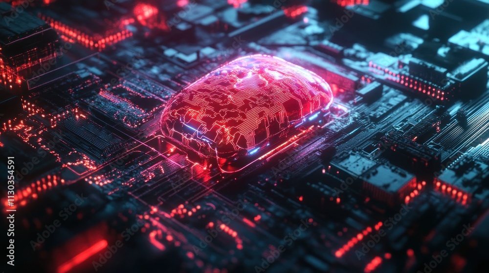 Leinwandbilder a futuristic, glowing circuit board with a central, illuminated object suggesting advanced technolog